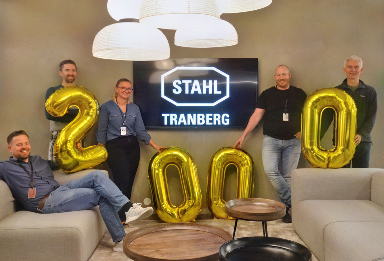 Employees at the Research & Development team at R. STAHL Tranberg celebrating 2000 followers on LinkedIn
