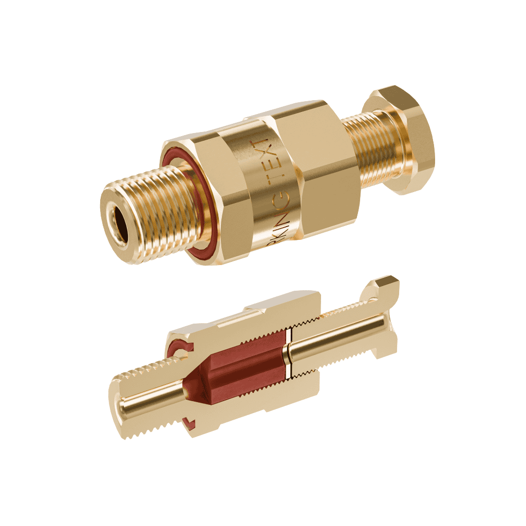 Precision industrial fittings for hydraulic systems, showcasing high-quality brass components from r. Stahl tranberg.
