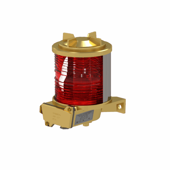 Tef 2870 navigation light: allround 360 deg. Red, p28s, 24v, brass/glass