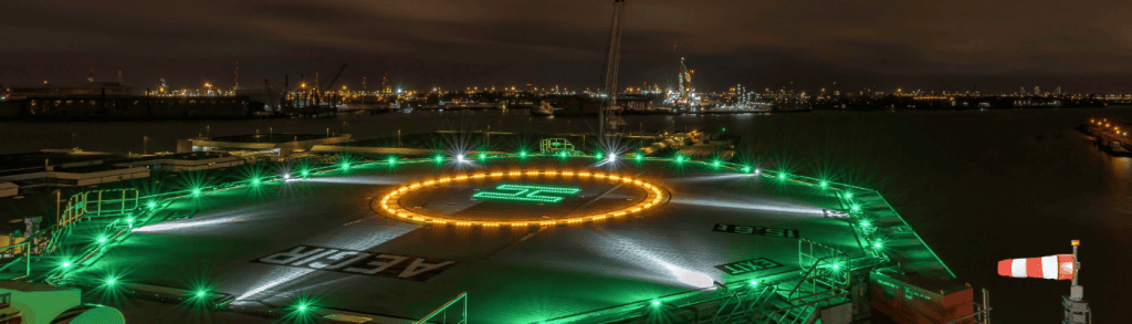 Helideck with circle and h lighting